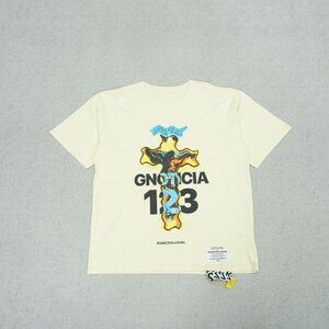 RIVINGTON ROI REBIS Yellow Alphabet Cross Print T Shirt Yellow Short Sleeve